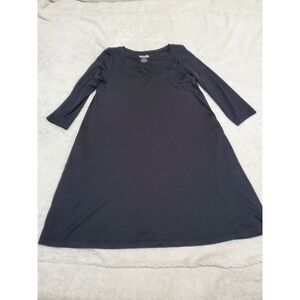 Wool& Black Merino Wool 3/4 Sleeve V Neck Swing Dress Small Minimalist Classic